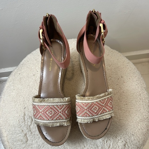 Tommy Hilfiger Pink and Tan Espadrille Wedge Sandals size 9. - Picture 2 of 11